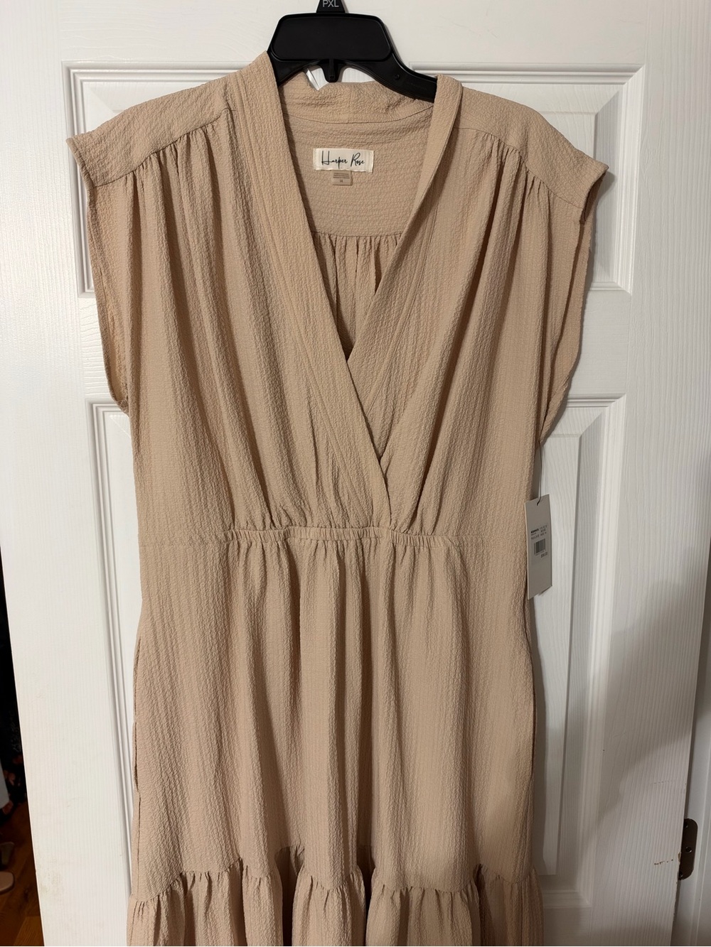 NWT Beige V-Neck Tiered Midi Dress